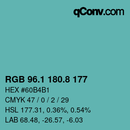 Color code: RGB 96.1 180.8 177 | qconv.com