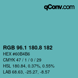 Color code: RGB 96.1 180.8 182 | qconv.com