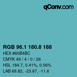 Farbcode: RGB 96.1 180.8 188 | qconv.com