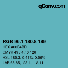 Color code: RGB 96.1 180.8 189 | qconv.com