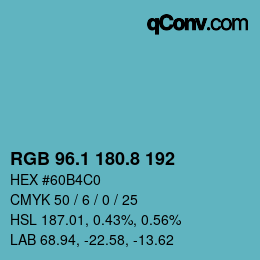 Color code: RGB 96.1 180.8 192 | qconv.com