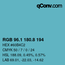 カラーコード: RGB 96.1 180.8 194 | qconv.com