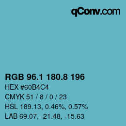 カラーコード: RGB 96.1 180.8 196 | qconv.com