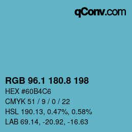 カラーコード: RGB 96.1 180.8 198 | qconv.com