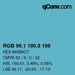 カラーコード: RGB 96.1 180.8 199 | qconv.com