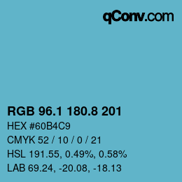 Color code: RGB 96.1 180.8 201 | qconv.com