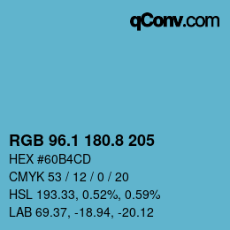 カラーコード: RGB 96.1 180.8 205 | qconv.com