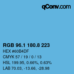 カラーコード: RGB 96.1 180.8 223 | qconv.com