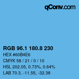 Color code: RGB 96.1 180.8 230 | qconv.com