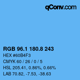 カラーコード: RGB 96.1 180.8 243 | qconv.com