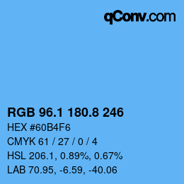 カラーコード: RGB 96.1 180.8 246 | qconv.com