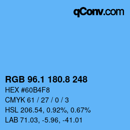 カラーコード: RGB 96.1 180.8 248 | qconv.com