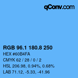 Farbcode: RGB 96.1 180.8 250 | qconv.com