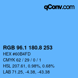 カラーコード: RGB 96.1 180.8 253 | qconv.com