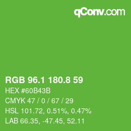 カラーコード: RGB 96.1 180.8 59 | qconv.com