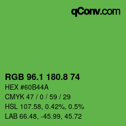 カラーコード: RGB 96.1 180.8 74 | qconv.com