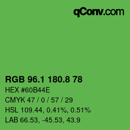 カラーコード: RGB 96.1 180.8 78 | qconv.com