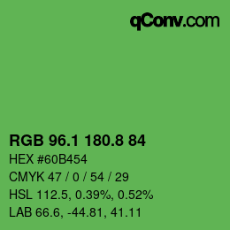 カラーコード: RGB 96.1 180.8 84 | qconv.com