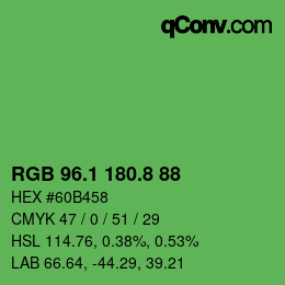 カラーコード: RGB 96.1 180.8 88 | qconv.com