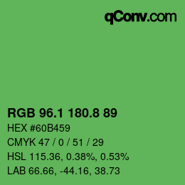 カラーコード: RGB 96.1 180.8 89 | qconv.com