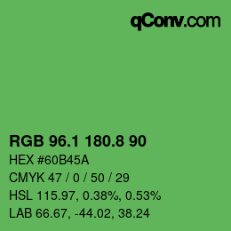 カラーコード: RGB 96.1 180.8 90 | qconv.com