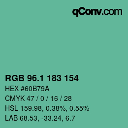 カラーコード: RGB 96.1 183 154 | qconv.com