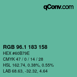 カラーコード: RGB 96.1 183 158 | qconv.com