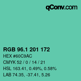カラーコード: RGB 96.1 201 172 | qconv.com