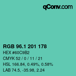 カラーコード: RGB 96.1 201 178 | qconv.com