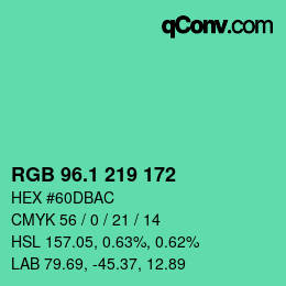 カラーコード: RGB 96.1 219 172 | qconv.com