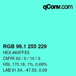 カラーコード: RGB 96.1 255 229 | qconv.com