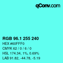 カラーコード: RGB 96.1 255 240 | qconv.com