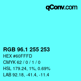 カラーコード: RGB 96.1 255 253 | qconv.com