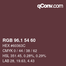 カラーコード: RGB 96.1 54 60 | qconv.com