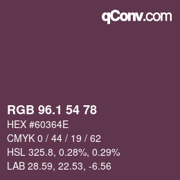カラーコード: RGB 96.1 54 78 | qconv.com