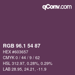 カラーコード: RGB 96.1 54 87 | qconv.com