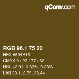カラーコード: RGB 96.1 75 22 | qconv.com
