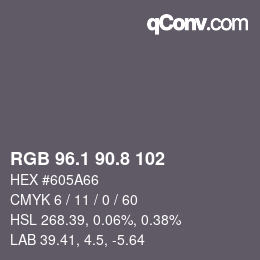 Color code: RGB 96.1 90.8 102 | qconv.com
