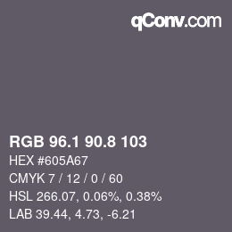 Color code: RGB 96.1 90.8 103 | qconv.com