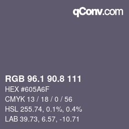 Color code: RGB 96.1 90.8 111 | qconv.com