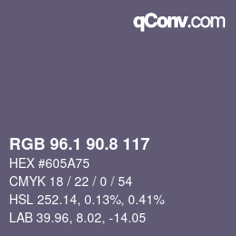 Color code: RGB 96.1 90.8 117 | qconv.com