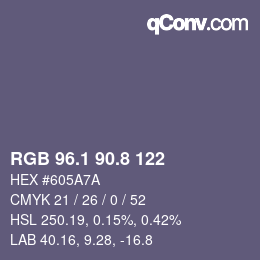 Color code: RGB 96.1 90.8 122 | qconv.com
