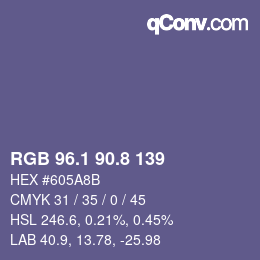 Farbcode: RGB 96.1 90.8 139 | qconv.com