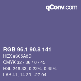 Color code: RGB 96.1 90.8 141 | qconv.com