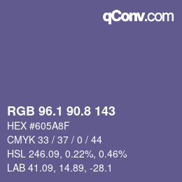 カラーコード: RGB 96.1 90.8 143 | qconv.com