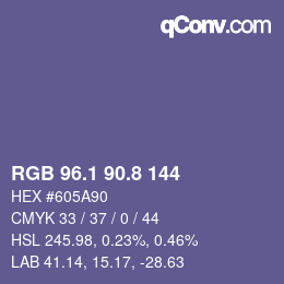 Farbcode: RGB 96.1 90.8 144 | qconv.com