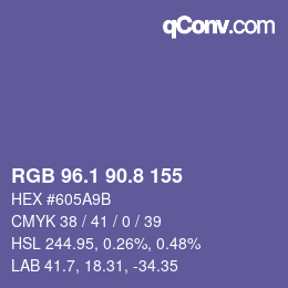 カラーコード: RGB 96.1 90.8 155 | qconv.com
