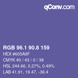 カラーコード: RGB 96.1 90.8 159 | qconv.com