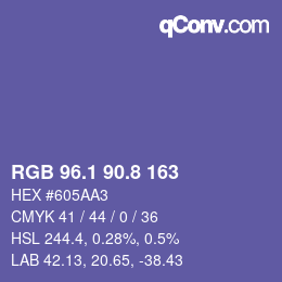 カラーコード: RGB 96.1 90.8 163 | qconv.com