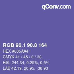 カラーコード: RGB 96.1 90.8 164 | qconv.com